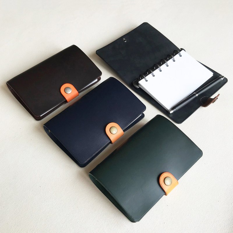 London A7 six-hole loose-leaf leather book cover - navy blue/dark cocoa/British racing green graphite black - สมุดบันทึก/สมุดปฏิทิน - หนังแท้ สีนำ้ตาล