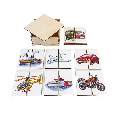 WoodCreativityGifts Montessori Puzzle - transport, Wooden toddler Toys Age 1 2 3 year, Wood baby toy