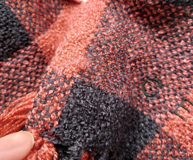 お客様予約 CELINE 凱旋門レッドチェック柄 刺繍 ネックスカーフ