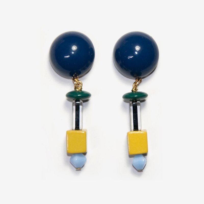 Art Deco 系列耳環-藍 耳針/耳夾 - 耳環/耳夾 - 壓克力 藍色