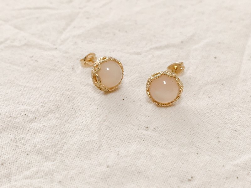 orange moonstone pierced earrings / Orange moonstone earrings - Earrings & Clip-ons - Other Metals Gold