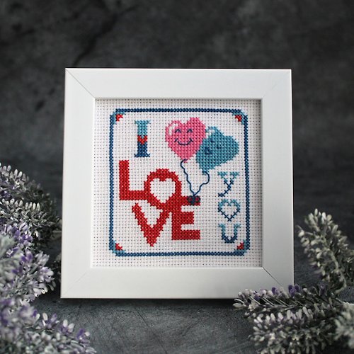 JulieAndStitch Valentines Day cross stitch pattern PDF, I Love You, easy cross stitch chart