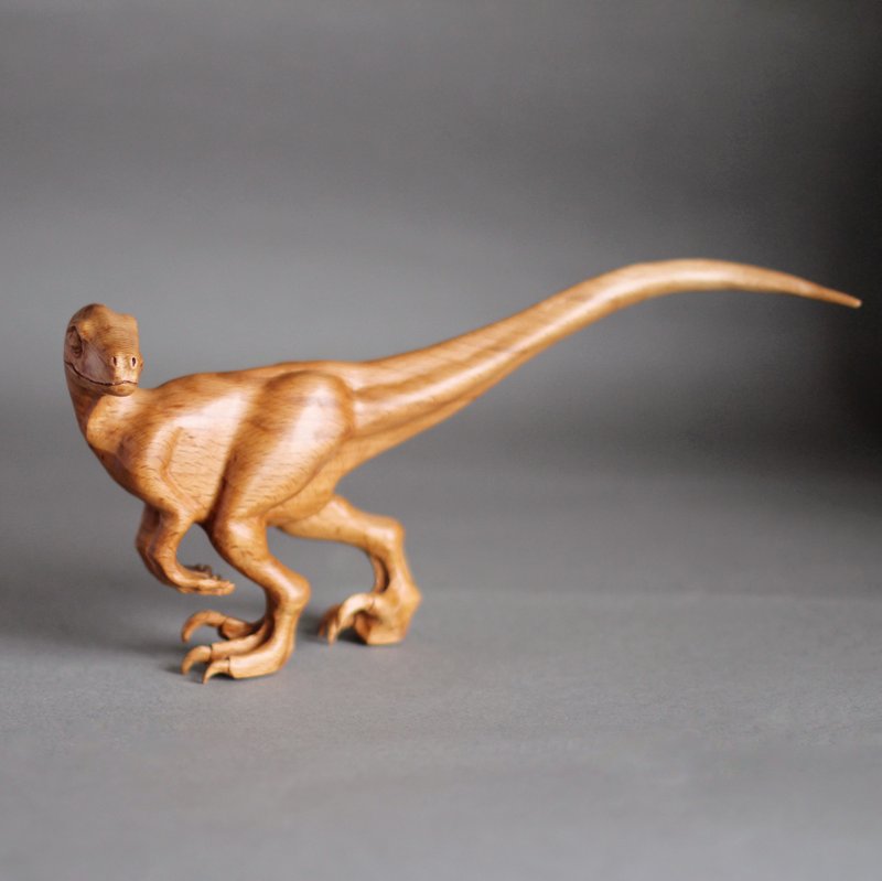 Wooden dinosaur Velociraptor, wooden hand carved statue - อื่นๆ - ไม้ 