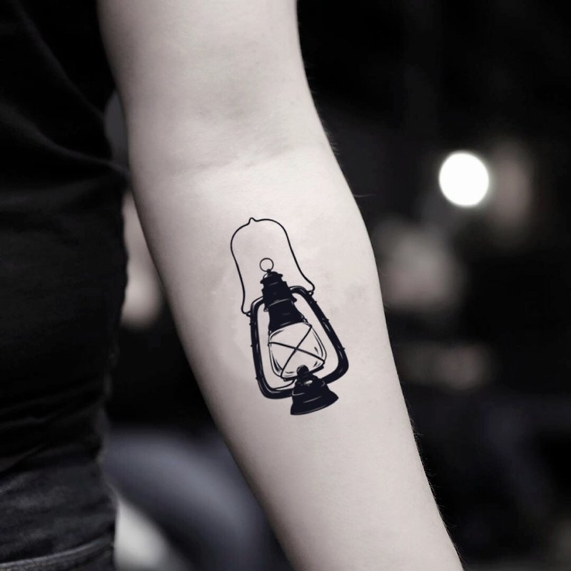 Lantern Temporary Fake Tattoo Sticker (Set of 2) - OhMyTat - Temporary Tattoos - Paper Black