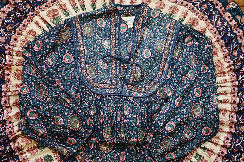 夢幻逸品 vintage 70s Adini block print dress 老印度蓋印洋裝 - 洋裝/連身裙 - 棉．麻 
