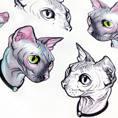 ╰ LAZY DUO TATTOO ╮ LAZY DUO埃及無毛貓刺青紋身貼紙幻彩斯芬克斯貓咪動物Sphynx Cat