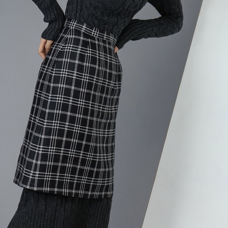 【Custom】 Plaid skirt - กระโปรง - ผ้าฝ้าย/ผ้าลินิน สีดำ