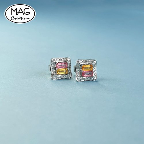 MAG Creation Halo Collection | 18K白金天然彩藍寶天然鑽石耳環