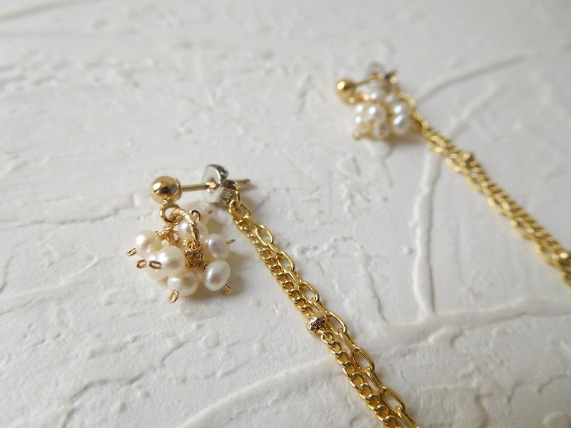 Wrapped 14K Gold Pearl Front and Back Tassel Earrings - Earrings & Clip-ons - Other Materials Khaki
