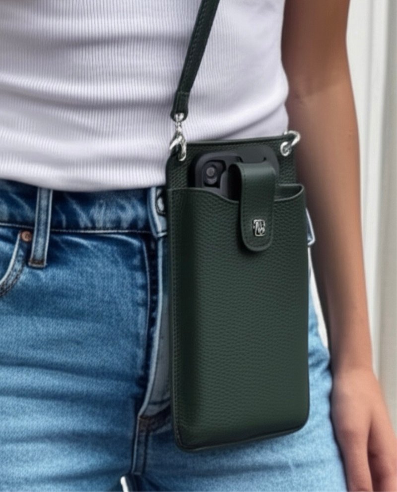 Tosca | Phone Leather Holder 真皮手機袋/皮革手機袋-綠 - 手機殼/手機套 - 真皮 