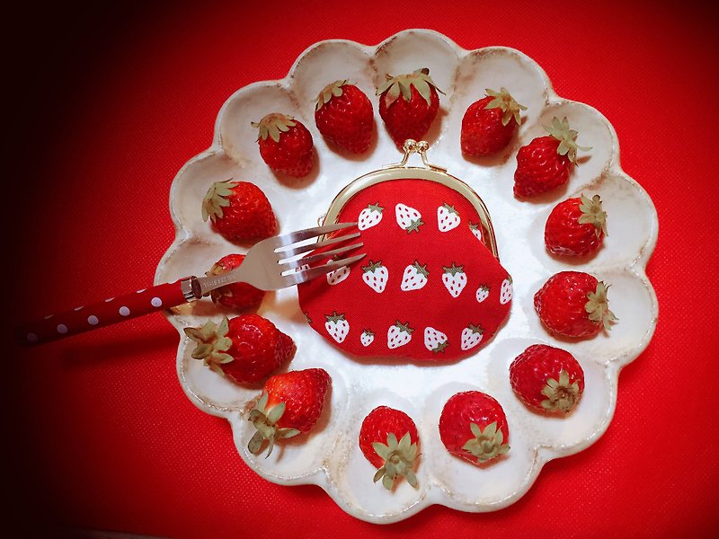 完熟草莓小口金包 - 散紙包 - 棉．麻 紅色
