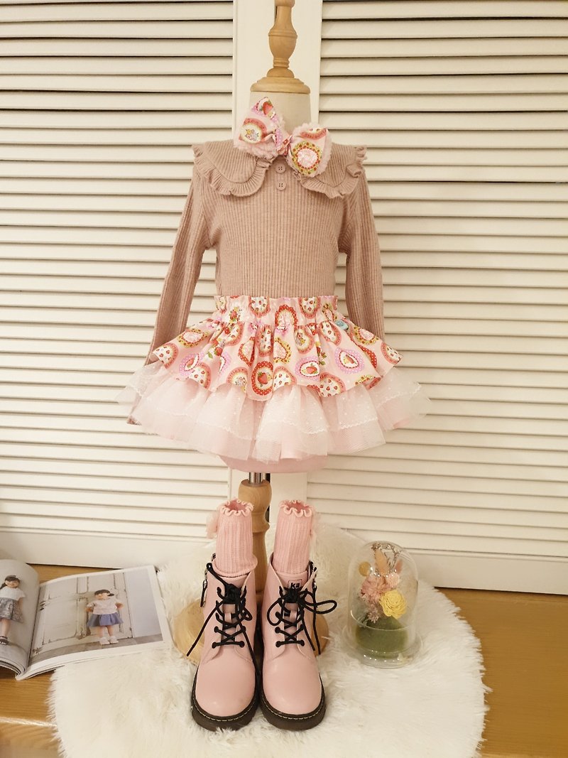 草莓圈圈小屁裙 - 女童洋裝/裙子 - 棉．麻 粉紅色