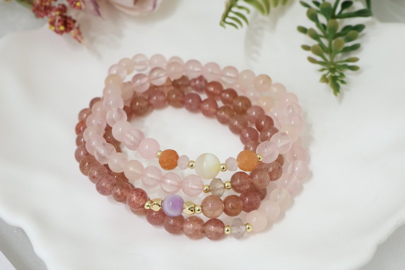 【108顆念珠系列】草莓晶+粉晶 念珠多圈手串 - 手鍊/手環 - 水晶 粉紅色