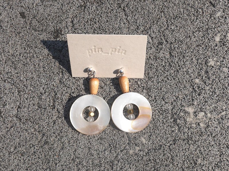 Elegant shell donut - 925 sterling silver ear needle - ต่างหู - เครื่องเพชรพลอย ขาว