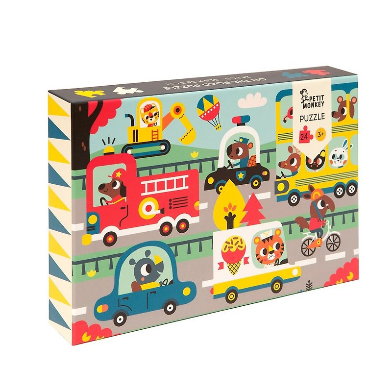 荷蘭Petit Monkey ─ 歡樂汽車道路拼圖(24片/3Y+) - 寶寶/兒童玩具/玩偶 - 紙 