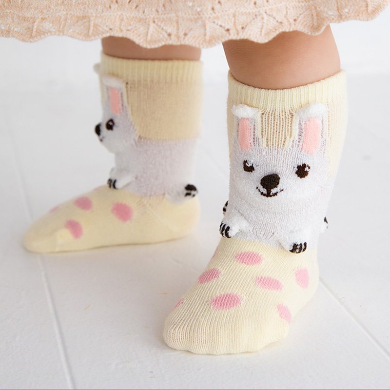 1212255 どうぶつの立体ソックス うさぎ Rabbit ポップアップソックス 日本製 イエロー XS 9〜12cm S 13〜16cm - 嬰兒襪子 - 棉．麻 黃色