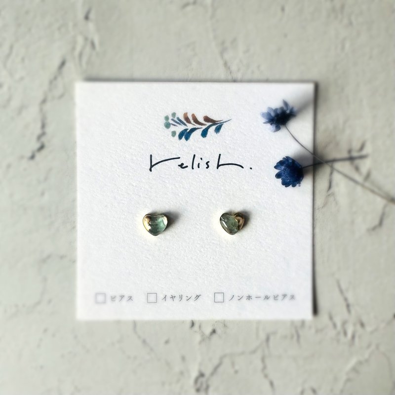 【再販】ハート アパタイト 金継ぎ ピアス ノンホールピアス イヤリング 天然石 ブルー 青 水色 ライトブルー ゴールド 金 小ぶり 小さい 極小 シンプル - 耳環/耳夾/耳骨夾 - 石頭 藍色
