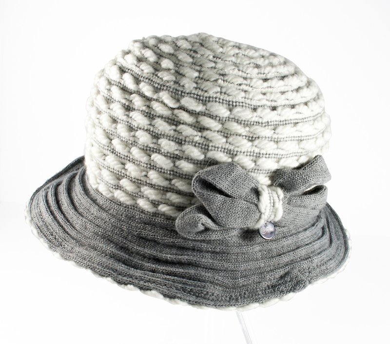 ITA BOTTEGA【Made in Italy】蝴蝶結裝飾羊毛遮陽帽 - 帽子 - 羊毛 灰色