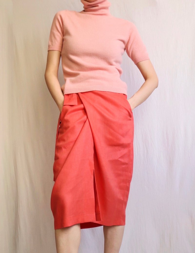 古著山櫻粉喀什米爾短袖套頭高領毛衣 XS-S - 女毛衣/針織衫 - 羊毛 粉紅色