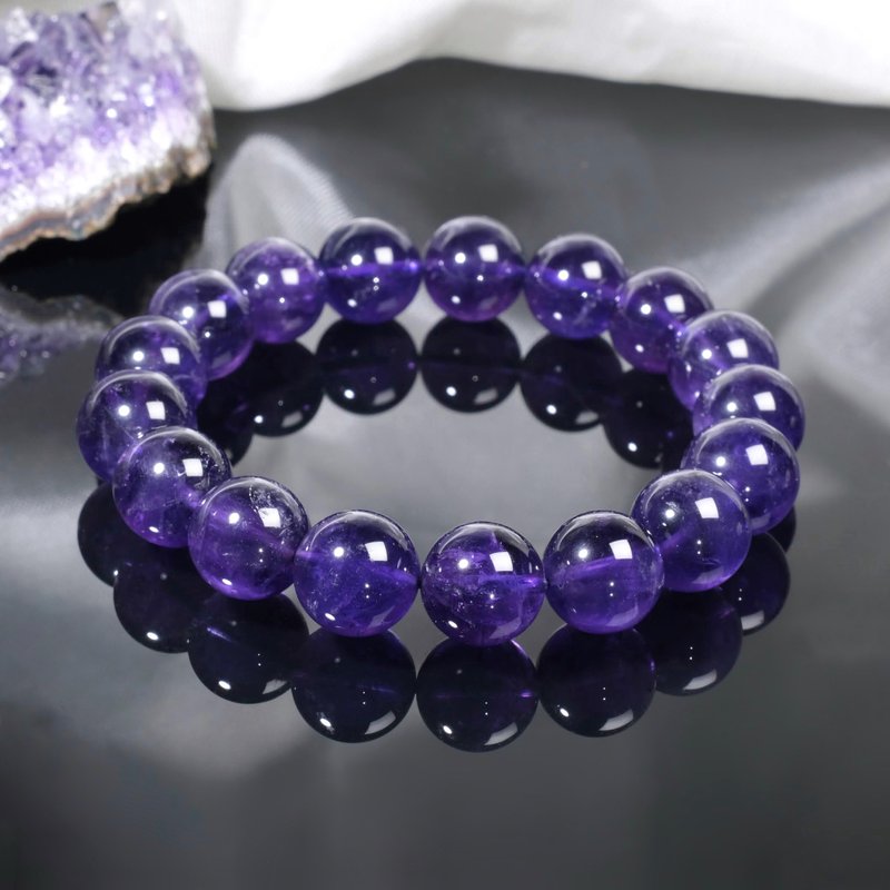 一点物│#649 12mm 天然アメジストブレスレット 人間関係 恋愛 クリスマスギフト オーダーメイド - ブレスレット - クリスタル パープル