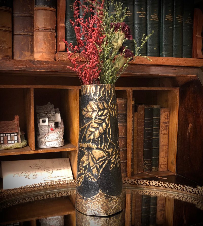 法國錫鍍黃銅雕浮雕古董花瓶 - 花瓶/花器 - 其他金屬 卡其色