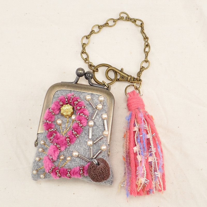 tiny purse for rings and pill,coins,accessories,bag charm purse, gray purse 3 - พวงกุญแจ - ขนแกะ สีเทา