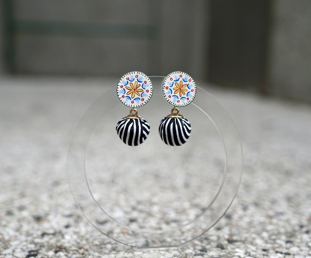 Kaleidoscope  Hand Painted Shrink Plastic Round Shape 2 way Earrings -  Shop ADD something on Earrings & Clip-ons - Pinkoi