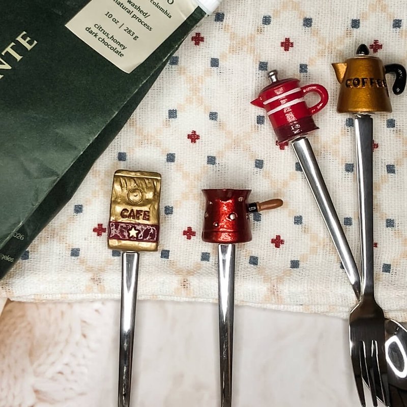 Vintage Coffee Design Spoon & Fork Set - 4 pieces - Cutlery & Flatware - Resin 