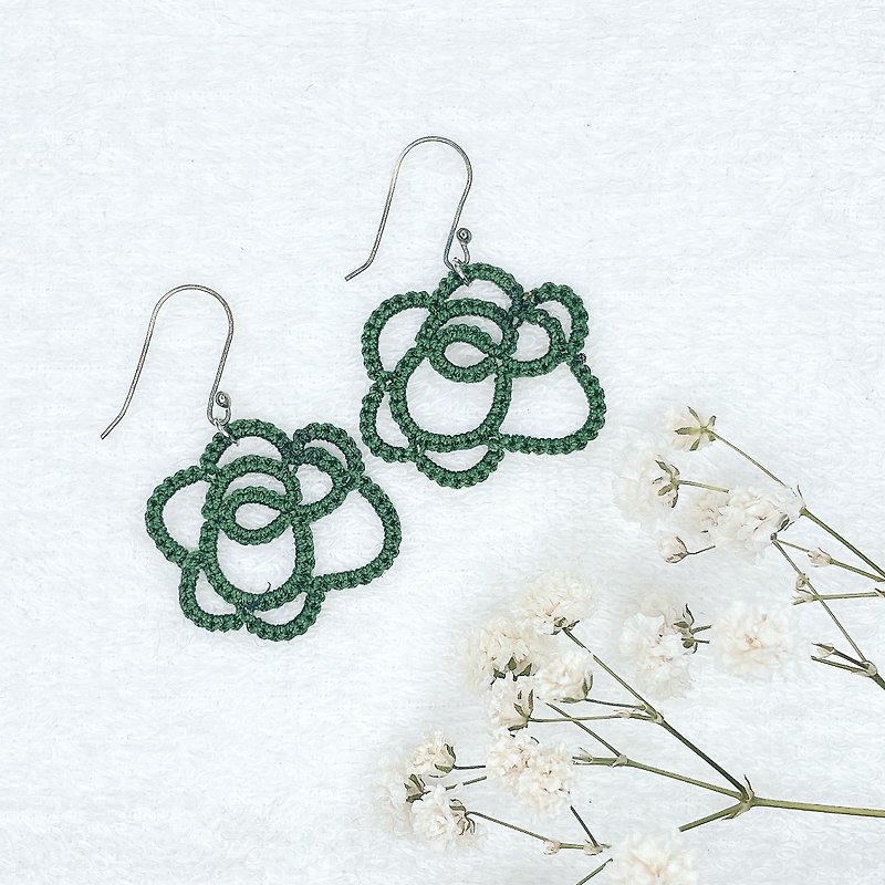 Handmade Tatting Earrings - ต่างหู - ผ้าฝ้าย/ผ้าลินิน สีเขียว