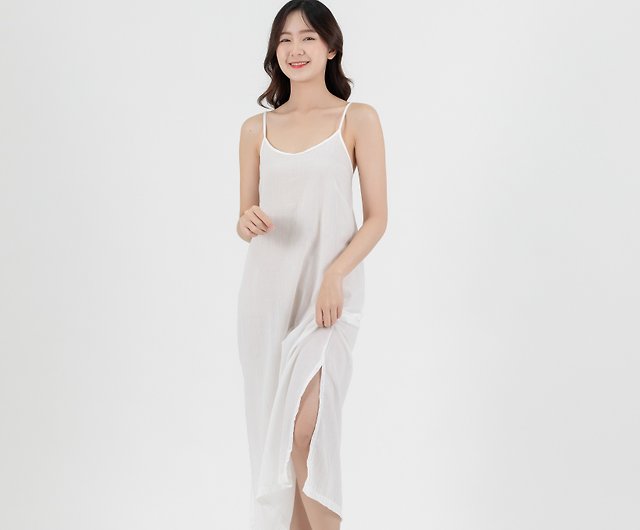 Long Cotton Slip Dress, Camisole Dress - Shop aleya-craft One Piece Dresses  - Pinkoi