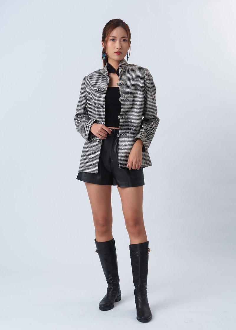 Tweed Tang Coat (Black/ White) - เสื้อสูท/เสื้อคลุมยาว - ผ้าฝ้าย/ผ้าลินิน สีดำ