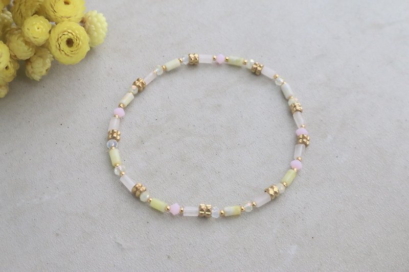 Agate Natural Stone Brass Bracelet 0592 Rainbow Candy - Bracelets - Gemstone Pink