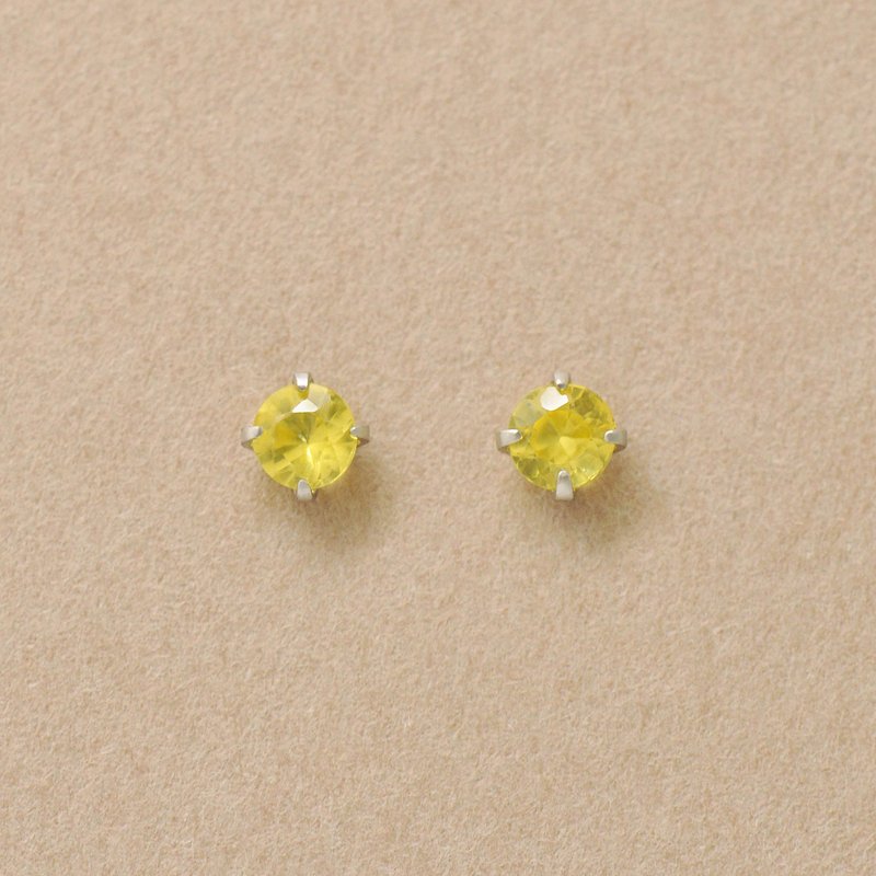 【Second Earrings】 鉑金黃色藍寶石耳環 - 耳環/耳夾/耳骨夾 - 貴金屬 