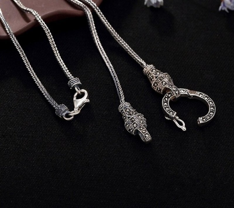 S 925 Sterling Silver Necklaces without Pendants Unisex Snake Chains Vintage - 項鍊 - 純銀 銀色