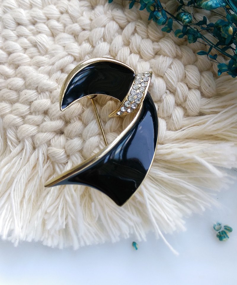 Vintage Jewelry 西洋古董飾品 黑琺瑯 摩登 幾何流線 別針 - 徽章/別針 - 其他金屬 黑色
