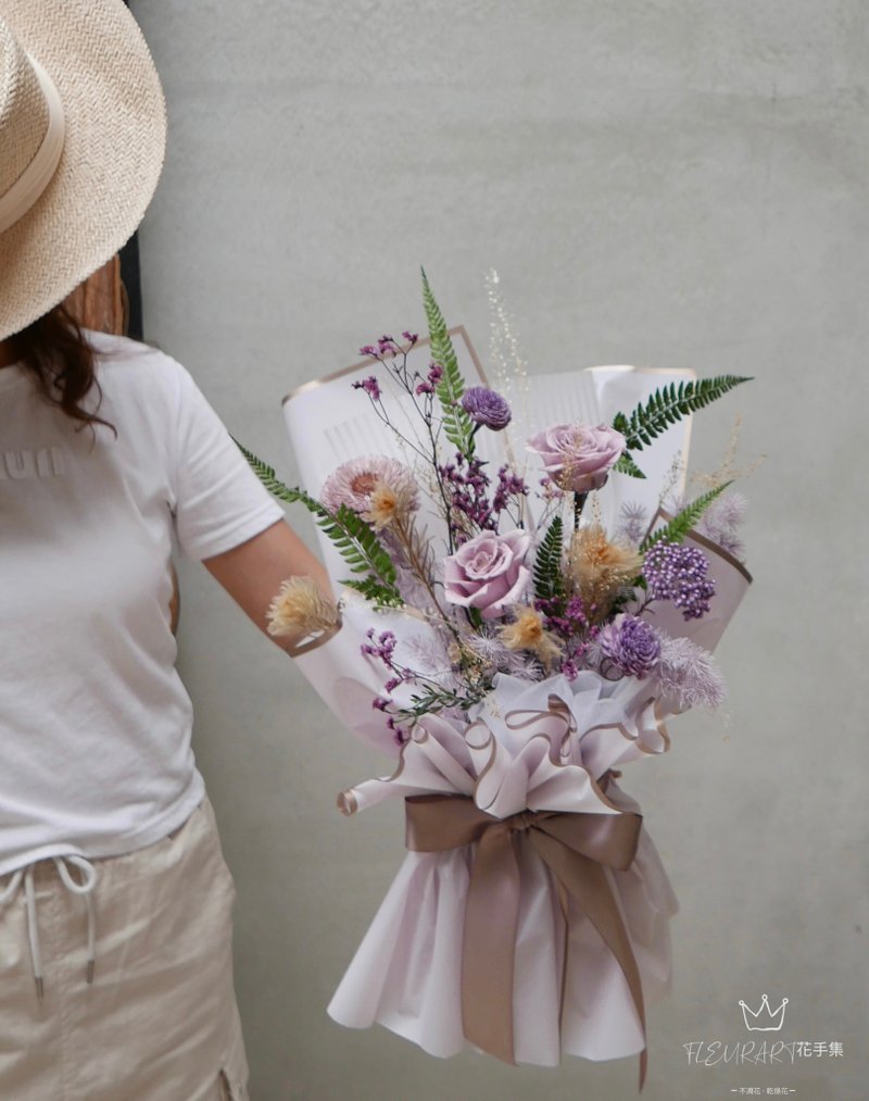 Starry Purple Large Everlasting Bouquet Everlasting Bouquet with Bag/Eternal Flowers/Valentine's Day/Graduation/Confession - ช่อดอกไม้แห้ง - พืช/ดอกไม้ สีม่วง