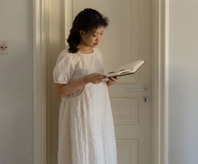 日本の輸入生地レトロな白い刺繡半袖ルーズワンピースドレスドレス ...