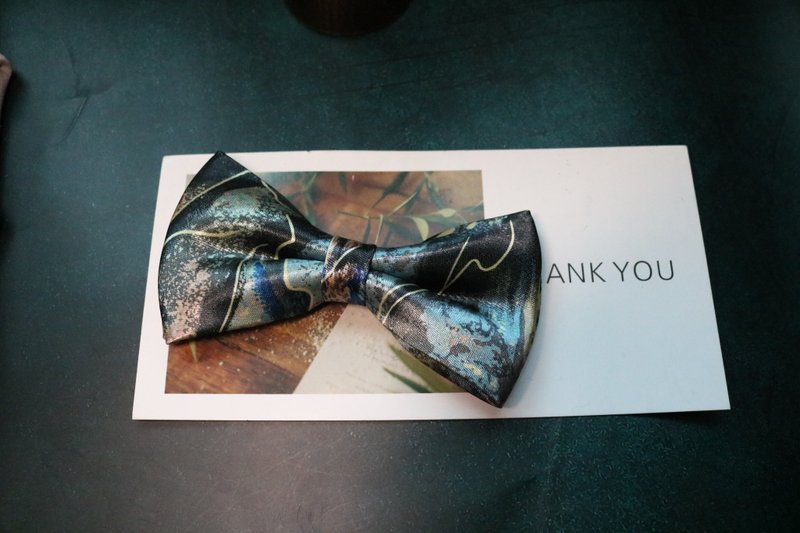 蓝色油彩画风格抽象领结休闲百搭真丝蝴蝶结 - 領結/領巾 - 絲．絹 藍色