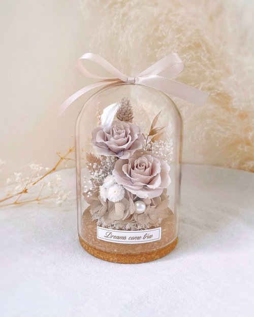 Dreams come true 永生花/乾燥花 永生花玻璃盅-典雅奶杏 l 不凋花玻璃盅 日本玫瑰 情人節禮物