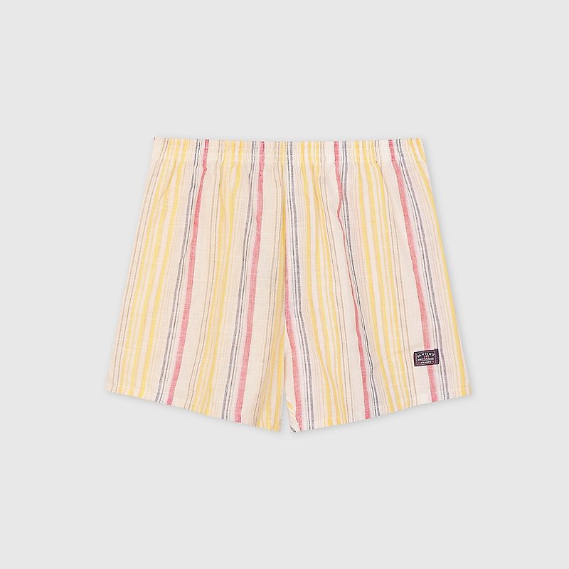 [Boyfriend gift / free transport] fine Linen cotton stripes male boxers / flat light yellow pants │ - Men's Underwear - Cotton & Hemp Yellow