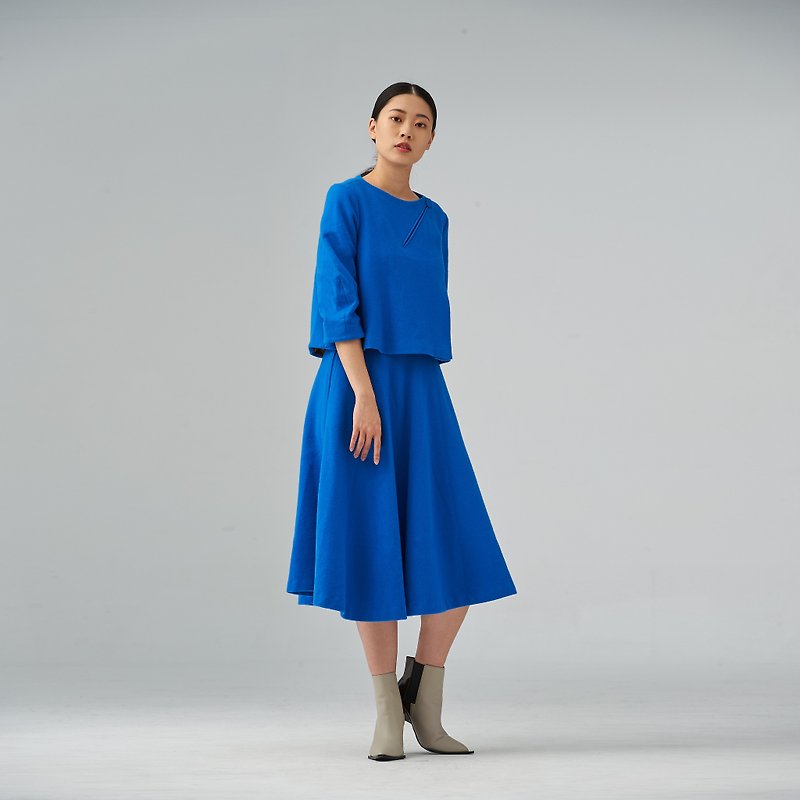 Blue tweed circle skirt - Skirts - Wool Blue