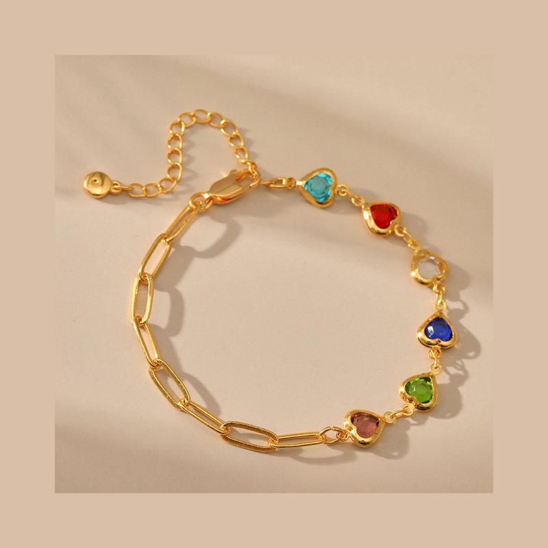 亞馬遜单層銅鏈复古彩色玻璃鑲愛心手鏈 - 手鍊/手環 - 其他金屬 