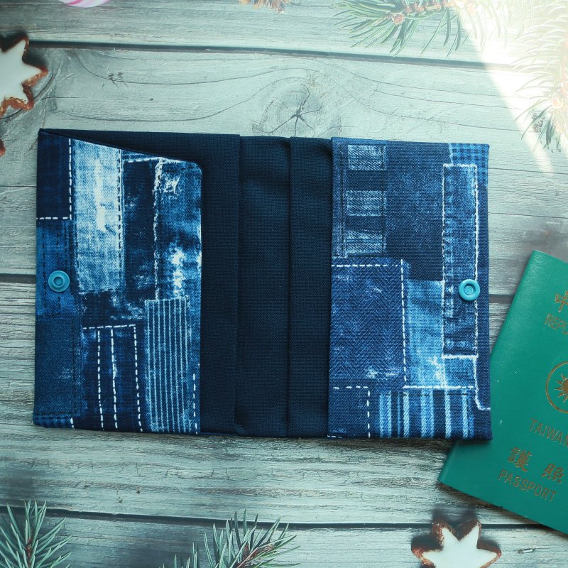 [Blue] Handmade passport cover, passport holder, passport cover, passport bag - ที่เก็บพาสปอร์ต - ผ้าฝ้าย/ผ้าลินิน สีน้ำเงิน