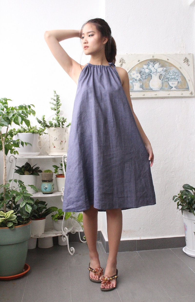 linen dress / casual linen dress / women's clothing / handmade linen dress E 57D - ชุดเดรส - ลินิน 