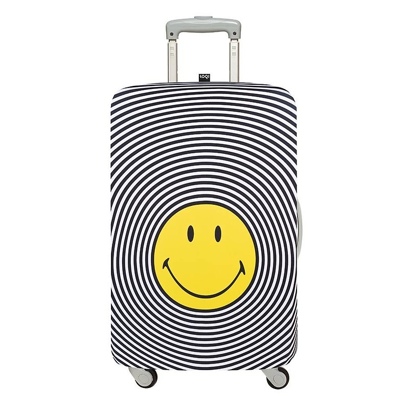 LOQI Luggage Jacket / Smiling Face [S Size] - กระเป๋าเดินทาง/ผ้าคลุม - เส้นใยสังเคราะห์ สีเทา