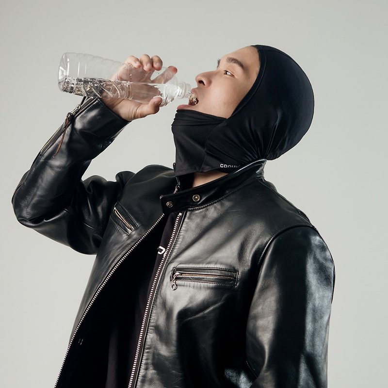 【MEGA COOUV】Japanese Sunscreen Cooling Headgear Mesh Pull-down Headgear-Pure Black Drinkable Water - หมวกกันน็อก - วัสดุอื่นๆ สีดำ