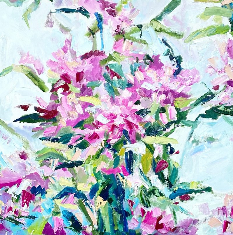 Peonies, 抽象牡丹花, 布面油畫藝術, abstract flowers painting, Impressionism, Wall decor art - Wall Décor - Other Materials Pink