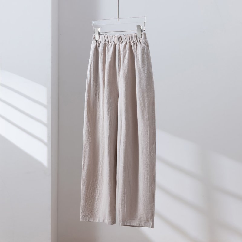 こなれた風合いが魅力のワイドパンツ　リネン100%　ロングパンツ　ズボン　ホワイトベージュ　250811-1 - 女長褲 - 棉．麻 