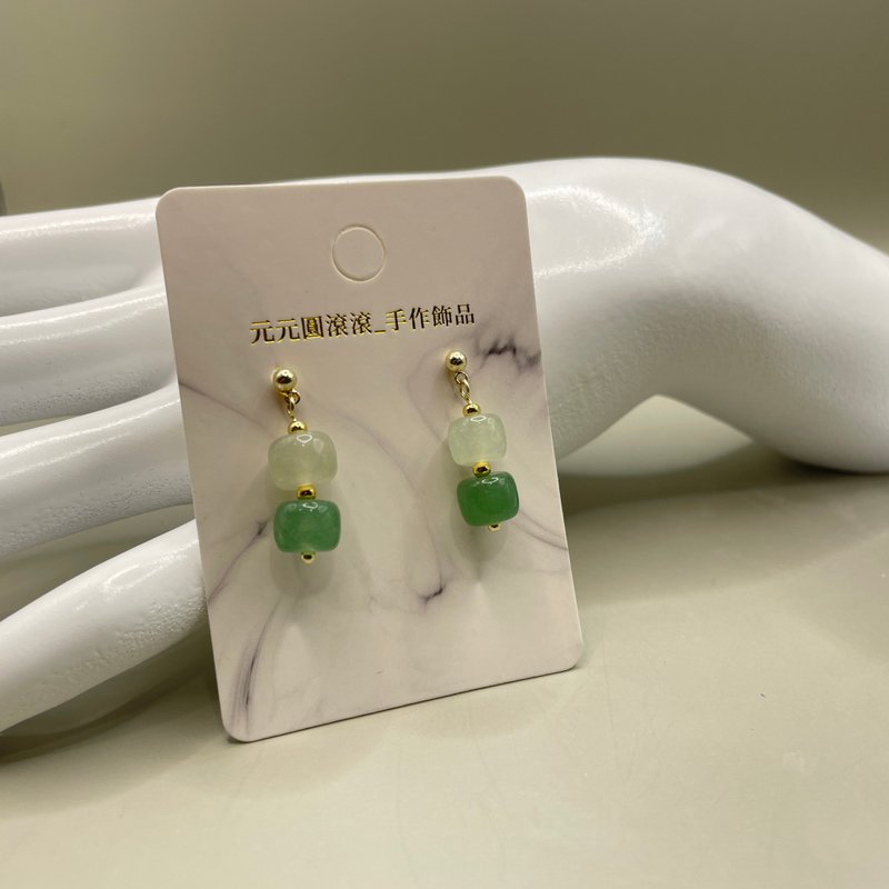 Elegant, Dongling jade two-color earrings, 14K Bronze gold-infused earrings, design handmade - Earrings & Clip-ons - Crystal 