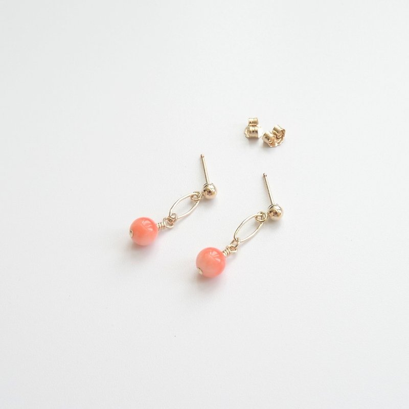 寶石 耳環/耳夾 橘色 - 深海寶石級珊瑚 14K GF 包金 復古垂墜式耳環 客製